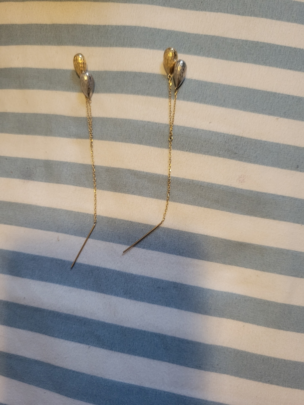 Two-Tone Gold 14k JCM Threader Teardrop Earrings